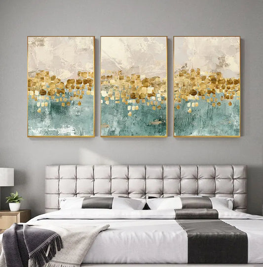 Auspicious Golden Coins Abstract Wall Art Fine Art Canvas Prints - Modern Art For Living Room Dining Room Bedroom Art For Contemporary Apartment Home Decor