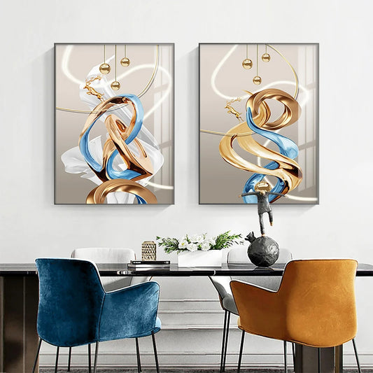 Abstract Auspicious Golden Deer Landscape Wall Art Fine Art Canvas Prints - Pictures For Modern Apartment Living Room Reception Room Foyer Art Decor