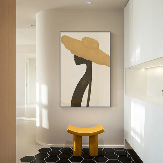 Abstract Big Hat Fashion Figure Art Wall Art Fine Art Canvas Prints - Modern Art For Living Room Dining Room Salon Art For Contemporary Boutique Interiors