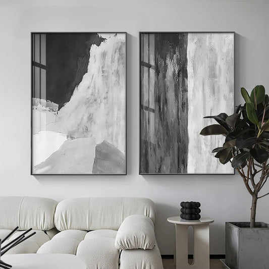Abstract Black White Grey Wall Art Fine Art Canvas Prints - Contemporary Artworks For Modern Living Room Dining Room Home and Office Art Decor