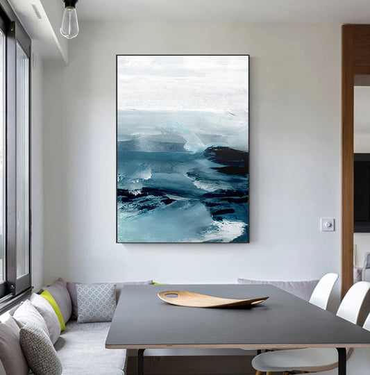 Abstract Landscape Stormy Blue Seascape Wall Art Fine Art Canvas Prints - Art For Modern Apartment Living Room Dining Room Bedroom Art For Contemporary Interiors