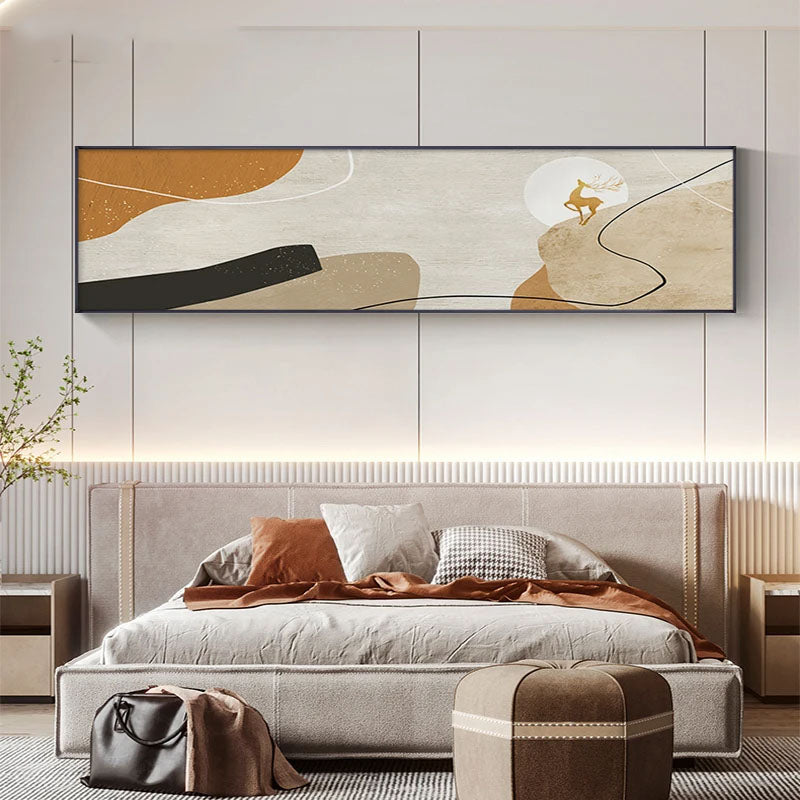 Abstract Nordic Golden Deer Wide Format Landscape Wall Art Fine Art Canvas Prints - Modern Pictures For Living Room Above The Sofa Wide Art For Above The Bed