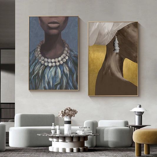 African Girl With Earring Wall Art Fine Art Canvas Prints - Modern Luxury Fashion Posters Pictures For Living Room Bedroom Contemporary Boutique Salon Art Decor