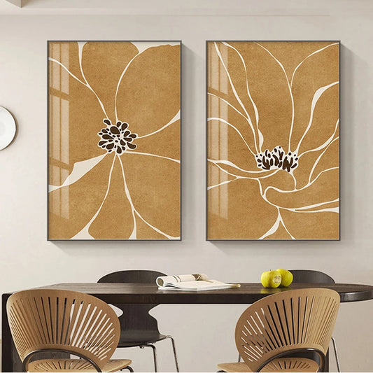 Big Floral Orange Wall Art Fine Art Canvas Prints - Modern Botanical Abstract Pictures For Entrance Hallway Foyer Living Room Dining Room Art For Home and Office