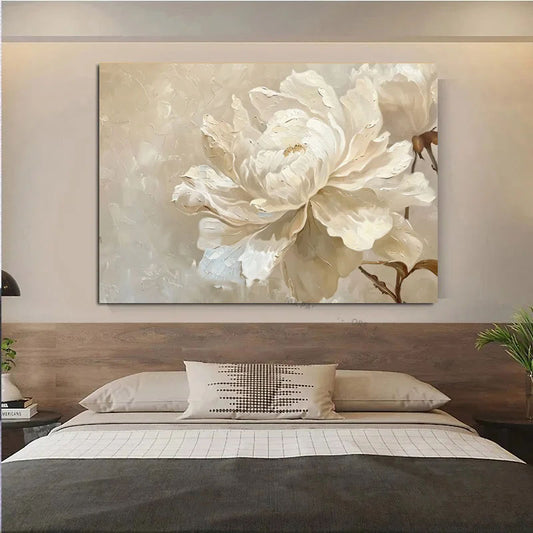 Big Floral Wall Art Fine Art Canvas Prints - Neutral Shades Of Beige Pictures For Living Room Dining Room Bedroom Boutique Hotel Room Art For Contemporary Interiors