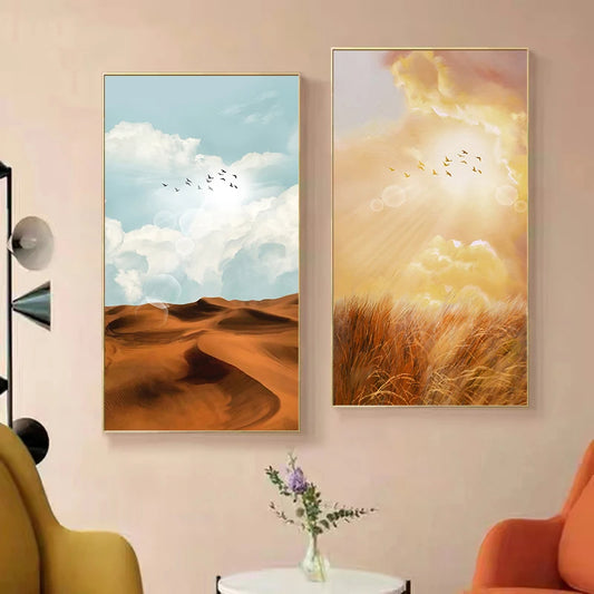 Big Sky Abstract Landscape Wall Art Fine Art Canvas Prints - Tall Vertical Format Pictures For Living Room Dining Room Entrance Hallway Foyer Art Decor.