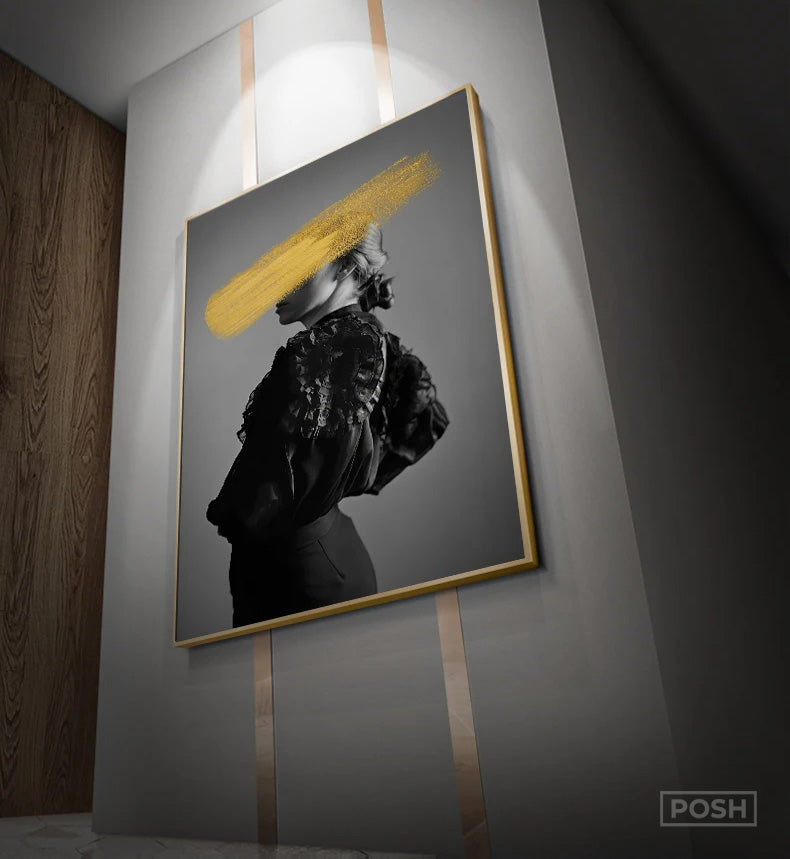 Black White Golden Graffiti Fashion Wall Art Fine Art Canvas Prints - Modern Art For Beauty Salon Living Room Bedroom Art For Contemporary Interiors