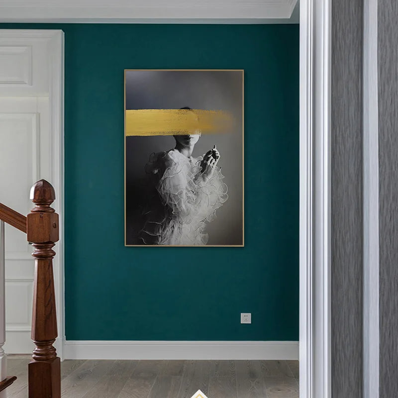 Black White Golden Graffiti Fashion Wall Art Fine Art Canvas Prints - Modern Art For Beauty Salon Living Room Bedroom Art For Contemporary Interiors