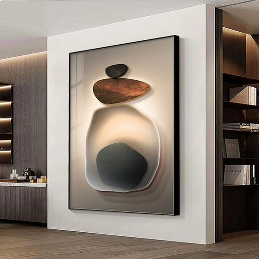 Black Zen Stones Abstract Modern Aesthetics Wall Art Fine Art Canvas Prints - Modern Art For Living Room Dining Room Art For Contemporary Home Office Interiors