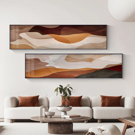 Burnt Beige Orange Abstract Landscape Wall Art Fine Art Canvas Prints - Wide Format Artworks For Living Room Above The Sofa Modern Art For Above The Bed