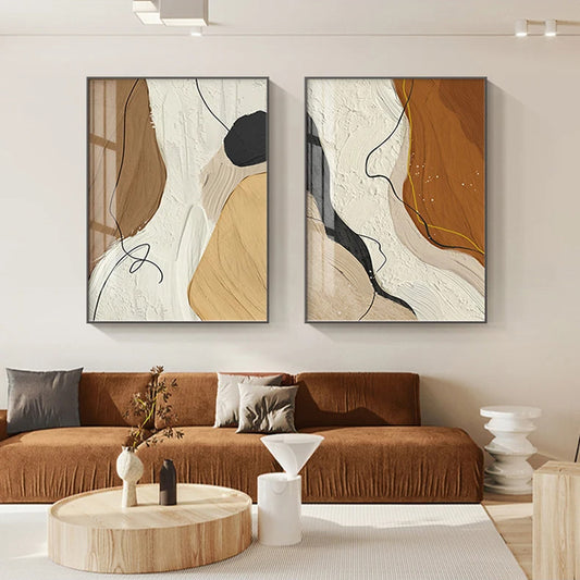 Colorful Burnt Orange Beige Terracotta Abstract Wall Art Fine Art Canvas Prints - Nordic Wall Art Pictures For Modern Apartment Living Room Bedroom Art Decor