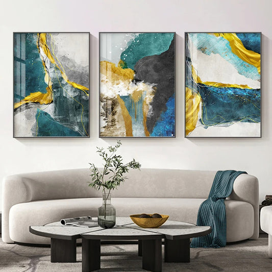 Colorful Golden Green Jade Abstract Wall Art Fine Art Canvas Prints - Modern Art For Luxury Living Room Dining Room Bedroom Art For Contemporary Interiors