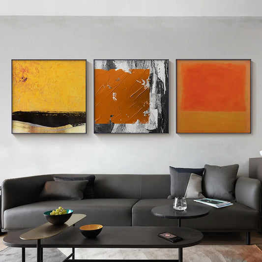 Colorful Minimalist Color Block Abstract Wall Art Fine Art Canvas Prints - Square Format Pictures For Living Room Dining Room Art For Contemporary Interiors