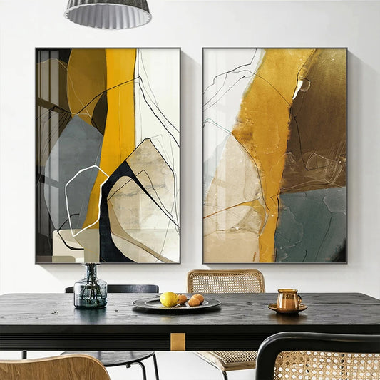 Colorful Nordic Geomorphic Wall Art Fine Art Canvas Prints - Modern Abstract Artworks For Contemporary Apartment Living Room Dining Room Bedroom Art Decor