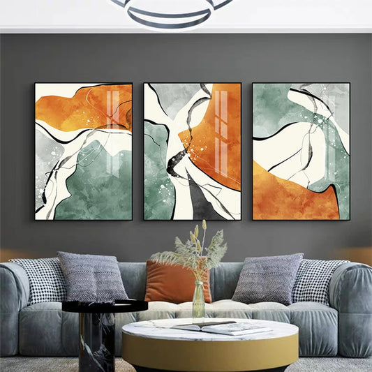 Colorful Orange Green Jade Flowing Abstract Wall Art Fine Art Canvas Prints - Nordic Art For Living Room Bedroom Art For Modern Apartment Colorful Home Decor