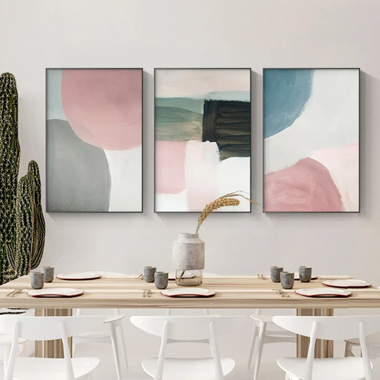 Colorful Blue Pink Pastel Abstract Color Block Wall Art Fine Art Canvas Prints - Modern Artworks For Living Room Bedroom Art For Contemporary Interiors