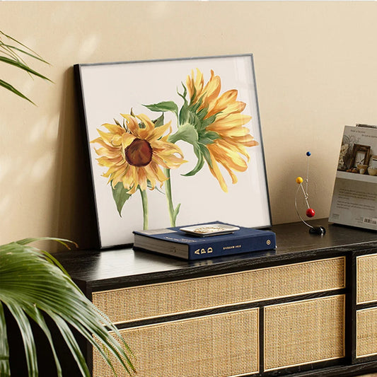 Colorful Sunflower Wall Art Square Format Fine Art Canvas Prints - Modern Botanical Pictures For Living Room Dining Room Simple Art For Kitchen Cafe Diner Restaurant Art