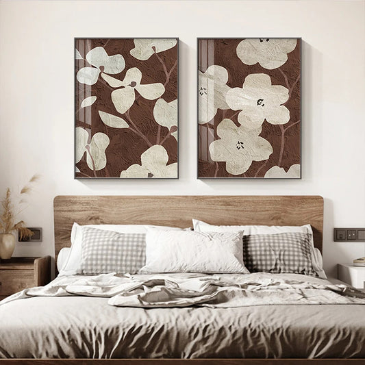 Contemporary Abstract Brown and White Floral Wall Art Fine Art Canvas Prints - Modern Art For Living Room Dining Room Bedroom Art For Modern Apartment Decor