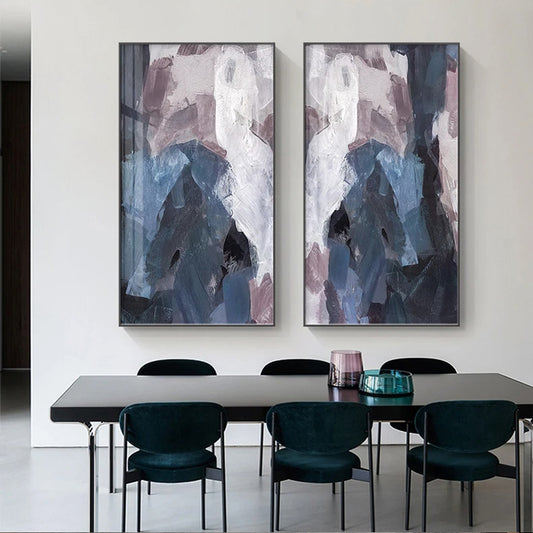 Deep Blue Purple Mauve Abstract Wall Art Fine Art Canvas Prints - Vertical Format Art For Foyer Entranceway Reception Room Art For Contemporary Interior Decor