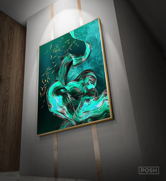 Golden Birds Flowing Abstract Landscapes Wall Art Fine Art Canvas Prints - Modern Art For Living Room Dining Room Light Luxury Auspicious Home Decor