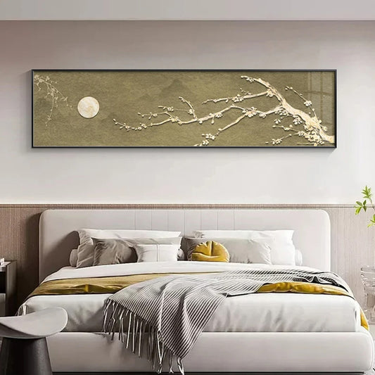 Green/Beige Oriental Bamboo Moonlight Wide Format Wall Art Fine Art Canvas Prints - Living Room Artworks For Above The Sofa Wide Art For Above The Bed
