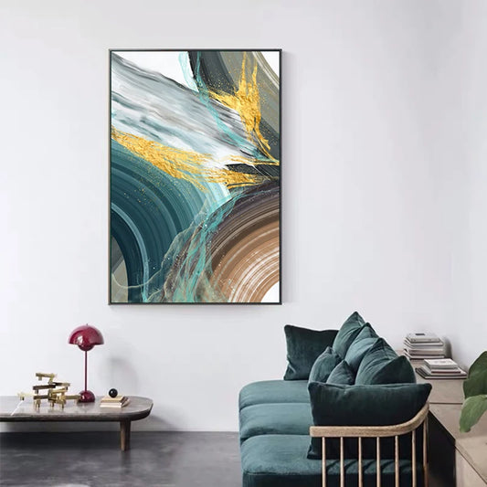 Modern Abstract Brown Green Golden Geode Wall Art Fine Art Canvas Prints - Chic Stylish Artworks For Living Room Dining Room Light Luxury Home Decor.