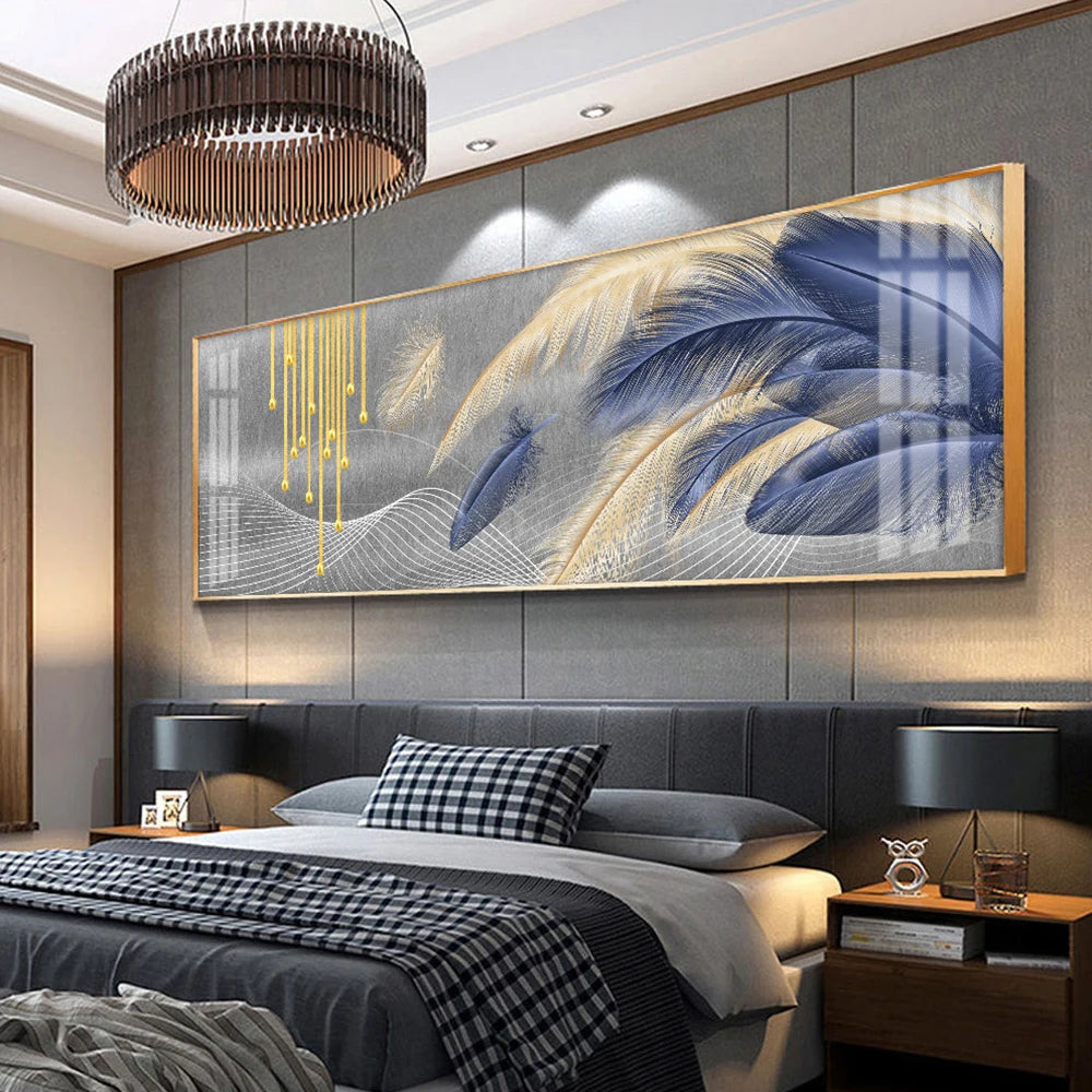 Modern Abstract Auspicious Feather Wall Art Fine Art Canvas Prints - Wide Format Pictures For Above The Bed Modern Art For Above The Sofa