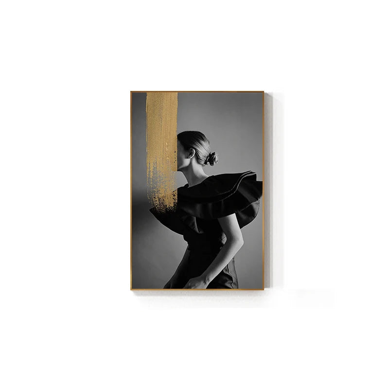 Black White Golden Graffiti Fashion Wall Art Fine Art Canvas Prints - Modern Art For Beauty Salon Living Room Bedroom Art For Contemporary Interiors