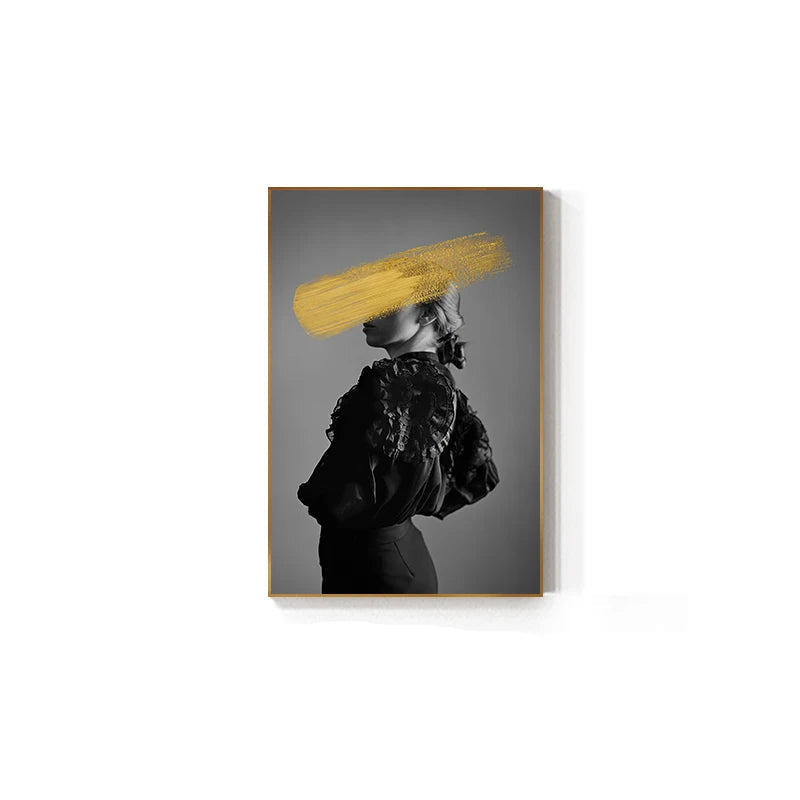 Black White Golden Graffiti Fashion Wall Art Fine Art Canvas Prints - Modern Art For Beauty Salon Living Room Bedroom Art For Contemporary Interiors
