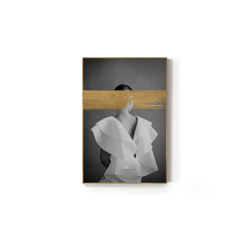 Black White Golden Graffiti Fashion Wall Art Fine Art Canvas Prints - Modern Art For Beauty Salon Living Room Bedroom Art For Contemporary Interiors