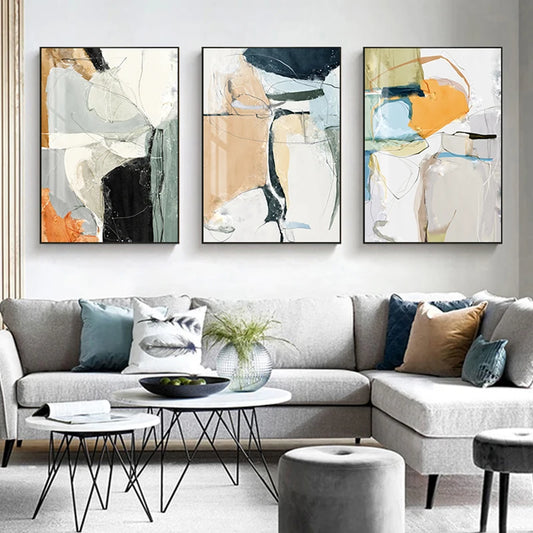 Nordic Color Chaos Abstract Wall Art Fine Art Canvas Prints - Art For Modern Apartment Living Room Hallway Foyer Art For Contemporary Interiors