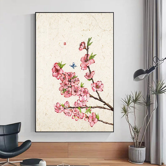 Pink Blossom Birds Oriental Floral Wall Art Fine Art Canvas Prints - Pictures For Living Room Sitting Room Dining Room Art For Contemporary Interiors