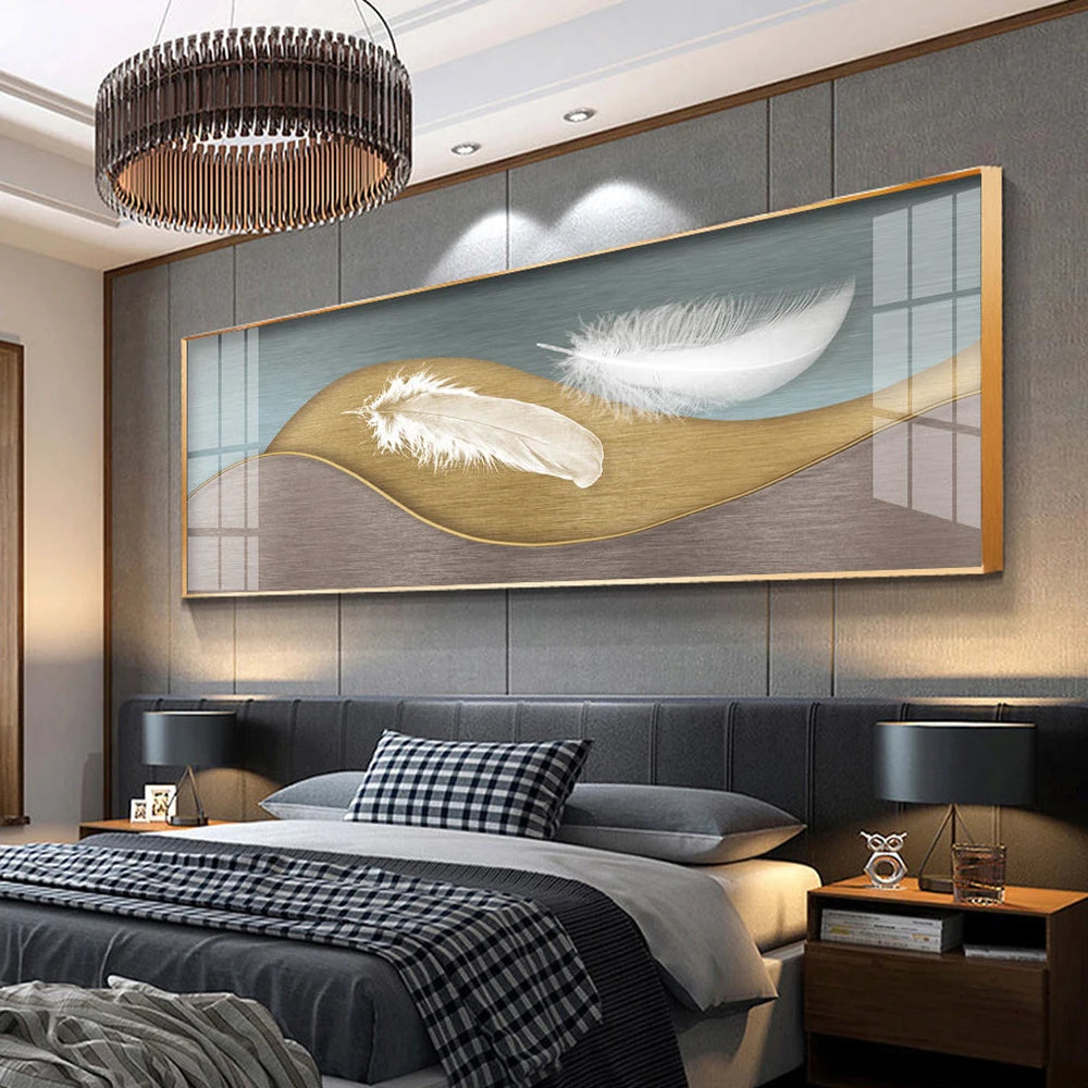 Modern Abstract Auspicious Feather Wall Art Fine Art Canvas Prints - Wide Format Pictures For Above The Bed Modern Art For Above The Sofa