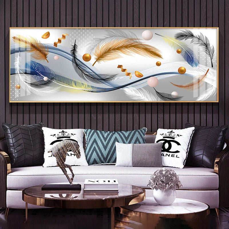 Modern Abstract Auspicious Feather Wall Art Fine Art Canvas Prints - Wide Format Pictures For Above The Bed Modern Art For Above The Sofa