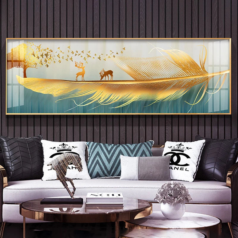 Modern Abstract Auspicious Feather Wall Art Fine Art Canvas Prints - Wide Format Pictures For Above The Bed Modern Art For Above The Sofa