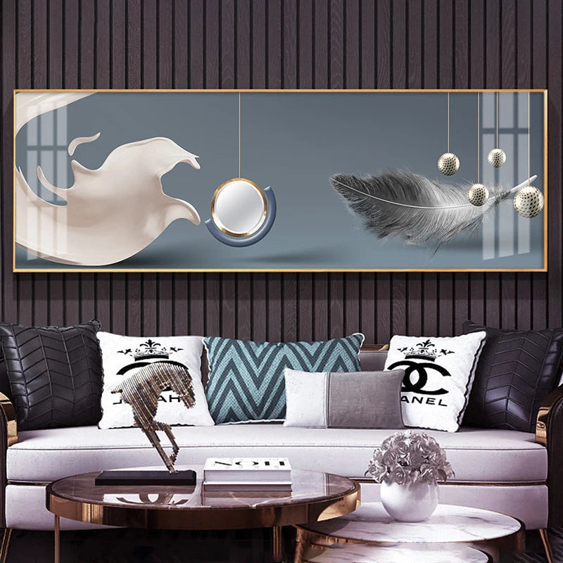 Modern Abstract Auspicious Feather Wall Art Fine Art Canvas Prints - Wide Format Pictures For Above The Bed Modern Art For Above The Sofa