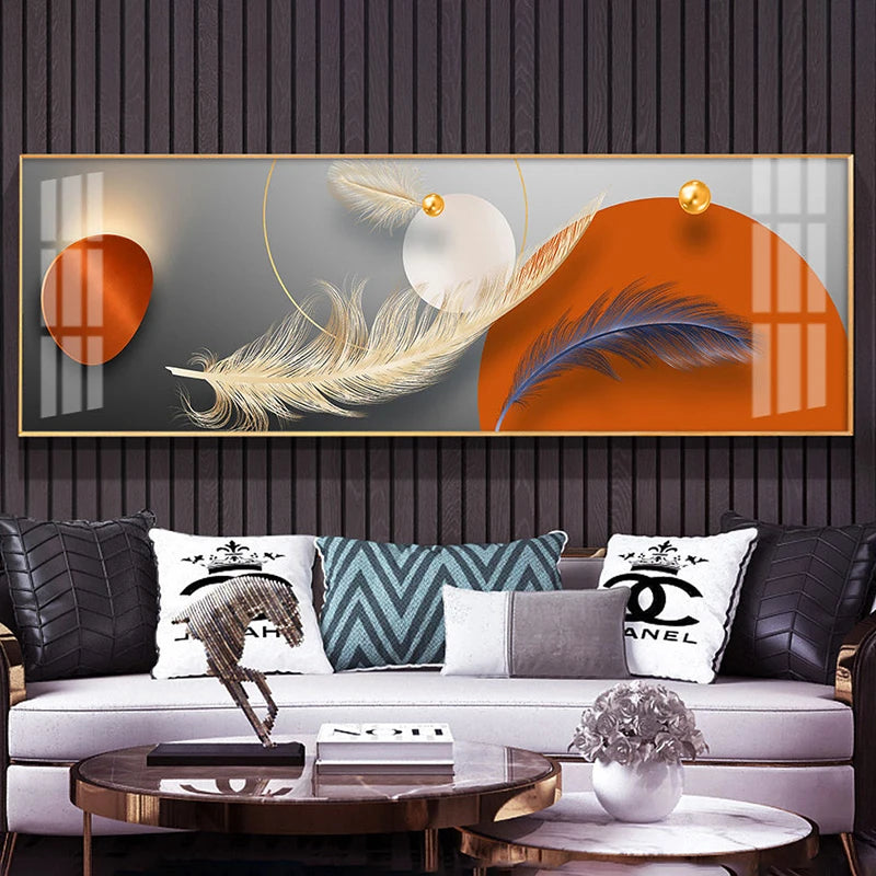 Modern Abstract Auspicious Feather Wall Art Fine Art Canvas Prints - Wide Format Pictures For Above The Bed Modern Art For Above The Sofa