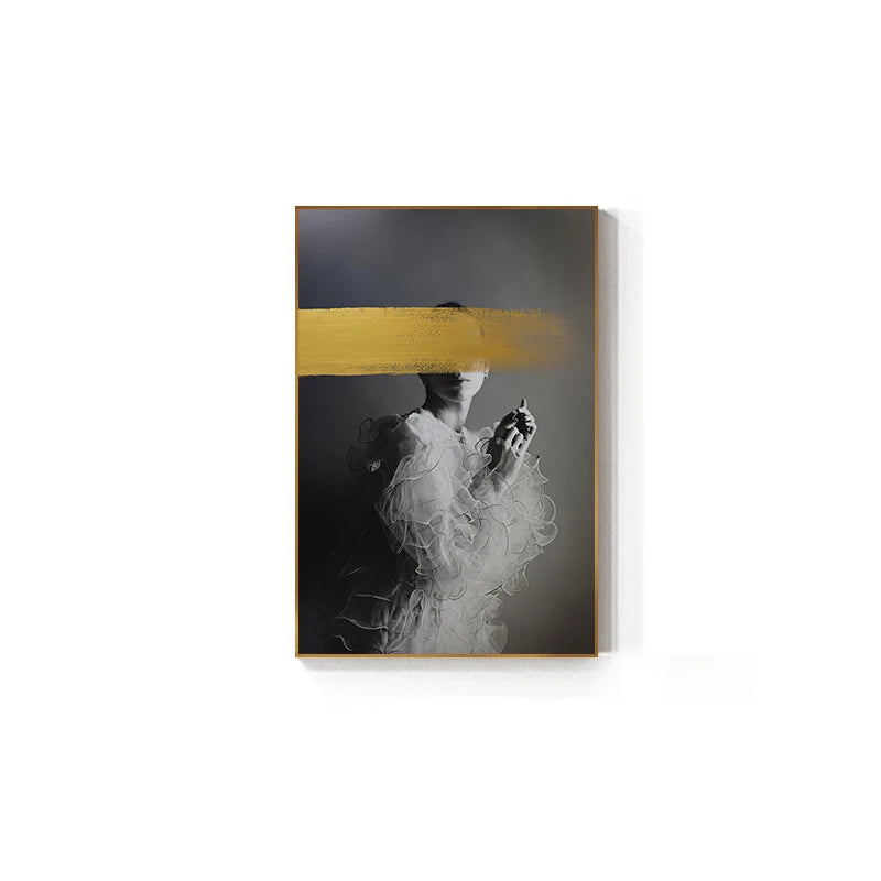 Black White Golden Graffiti Fashion Wall Art Fine Art Canvas Prints - Modern Art For Beauty Salon Living Room Bedroom Art For Contemporary Interiors