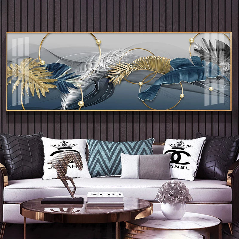 Modern Abstract Auspicious Feather Wall Art Fine Art Canvas Prints - Wide Format Pictures For Above The Bed Modern Art For Above The Sofa