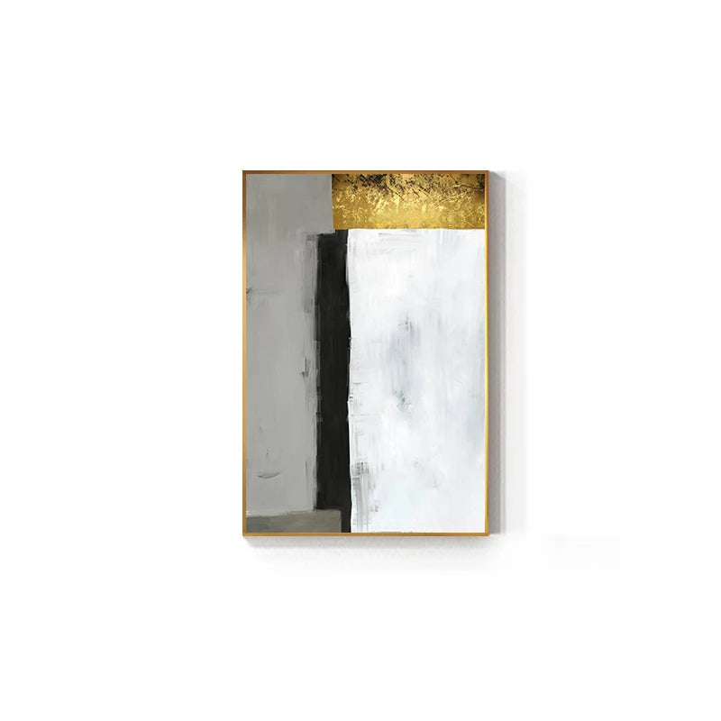 Abstract Shades of Grey Golden Color Block Wall Art Fine Art Canvas Prints - Modern Geometric Art For Living Room Dining Room Art For Contemporary Home Decor