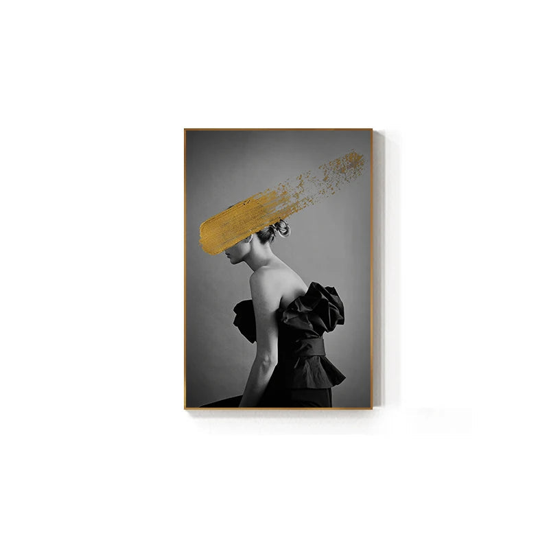 Black White Golden Graffiti Fashion Wall Art Fine Art Canvas Prints - Modern Art For Beauty Salon Living Room Bedroom Art For Contemporary Interiors