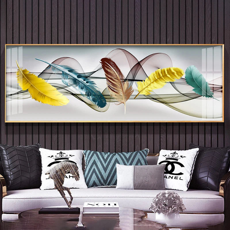 Modern Abstract Auspicious Feather Wall Art Fine Art Canvas Prints - Wide Format Pictures For Above The Bed Modern Art For Above The Sofa