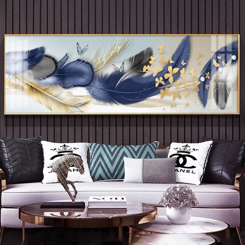 Modern Abstract Auspicious Feather Wall Art Fine Art Canvas Prints - Wide Format Pictures For Above The Bed Modern Art For Above The Sofa