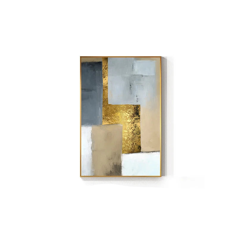 Abstract Shades of Grey Golden Color Block Wall Art Fine Art Canvas Prints - Modern Geometric Art For Living Room Dining Room Art For Contemporary Home Decor