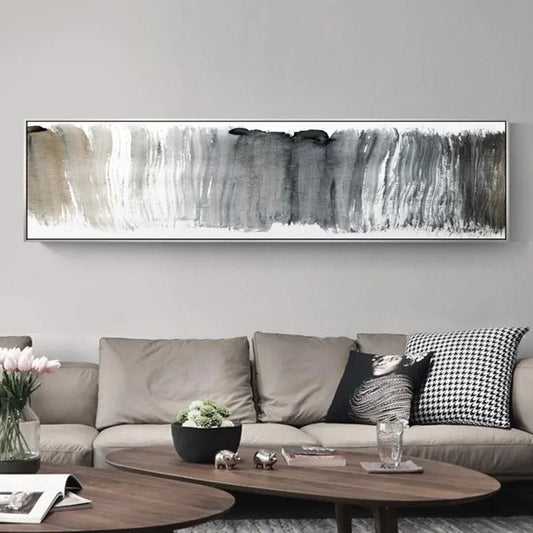Modern Abstract Shades of Grey Beige Wall Art Fine Art Canvas Print - Wide Format Picture For Above The Sofa Contemporary Bedroom Art For Above The Bed