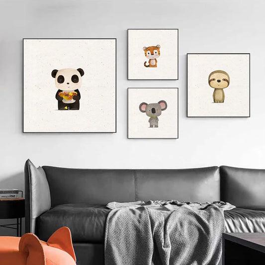 Cute Baby Animals Nordic Nursery Wall Art Fine Art Canvas Prints - Chic Pictures For Baby's Room Kids Room Art Decor