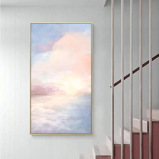 Pink Sky Seascape Wall Art Fine Art Canvas Prints - Modern Abstract Landscape Art For Living Room Dining Room Chic Art For Contemporary Interiors