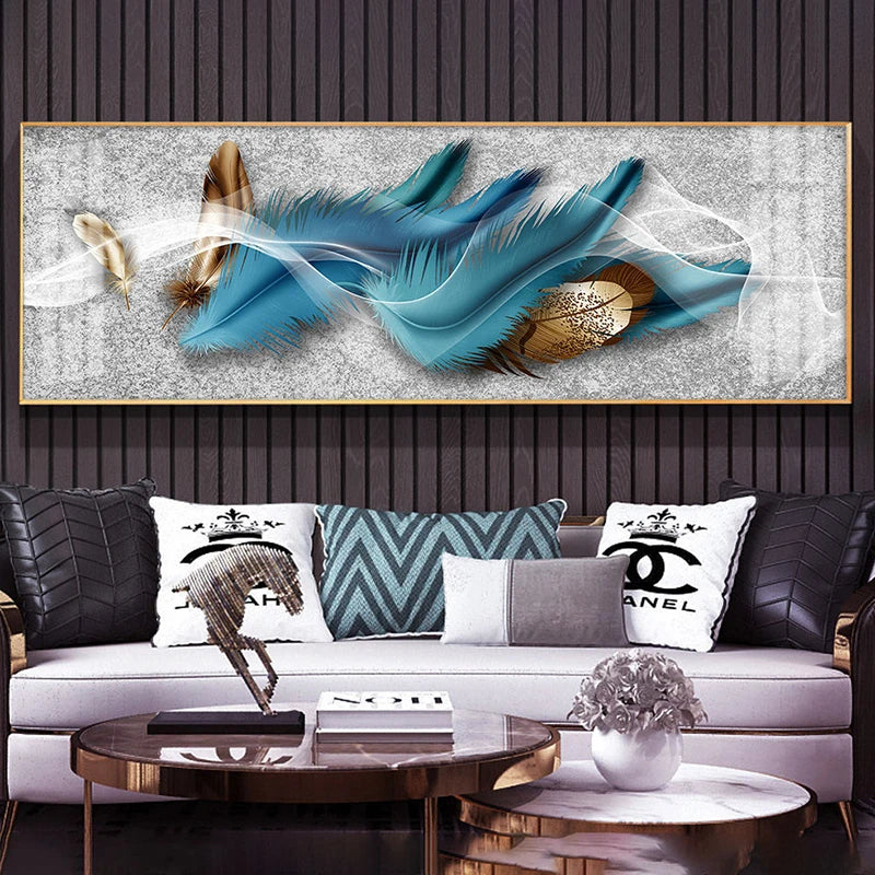 Modern Abstract Auspicious Feather Wall Art Fine Art Canvas Prints - Wide Format Pictures For Above The Bed Modern Art For Above The Sofa