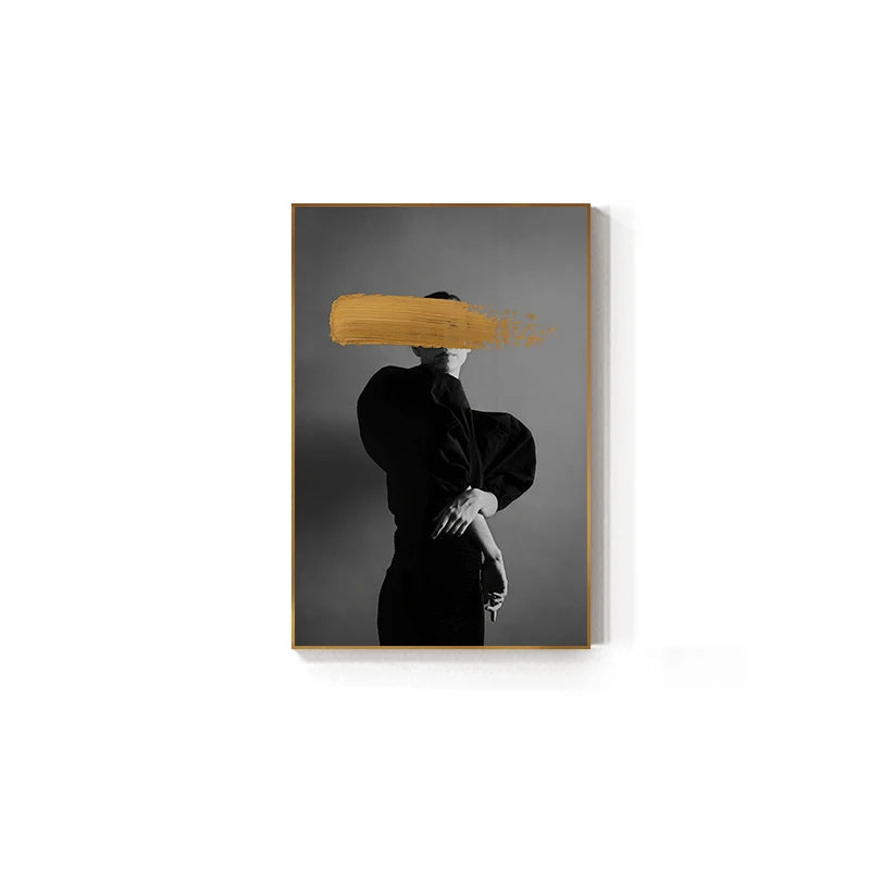 Black White Golden Graffiti Fashion Wall Art Fine Art Canvas Prints - Modern Art For Beauty Salon Living Room Bedroom Art For Contemporary Interiors