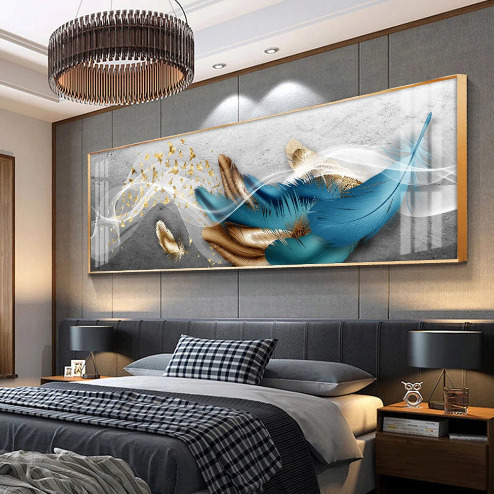 Modern Abstract Auspicious Feather Wall Art Fine Art Canvas Prints - Wide Format Pictures For Above The Bed Modern Art For Above The Sofa